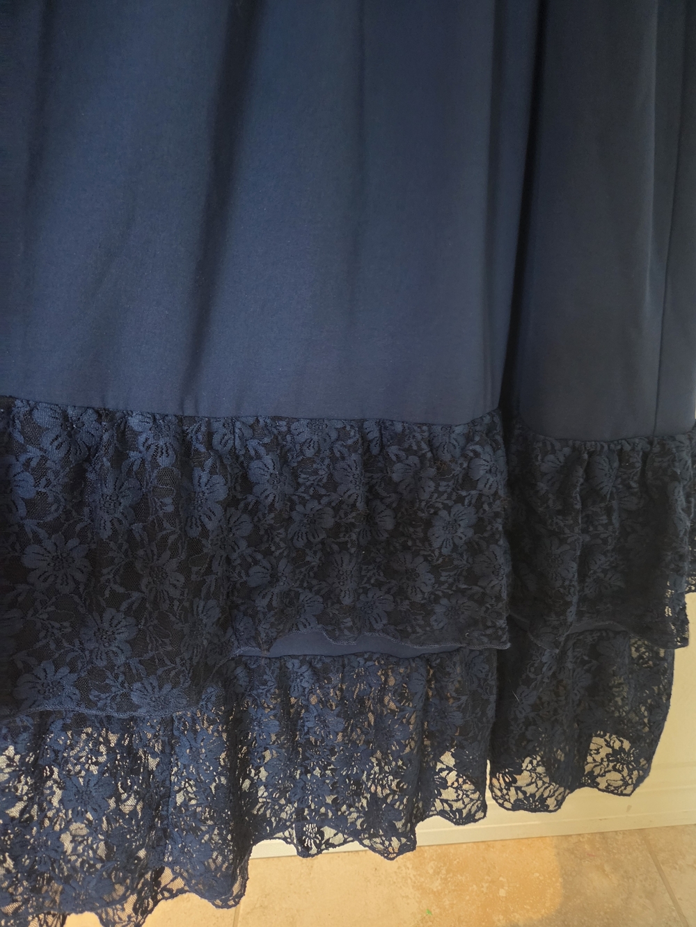 Girls XL Navy Blue Lace Overlay Dress Long Sleeve Tiered Ruffle Hem Whimsigoth - Picture 8 of 16